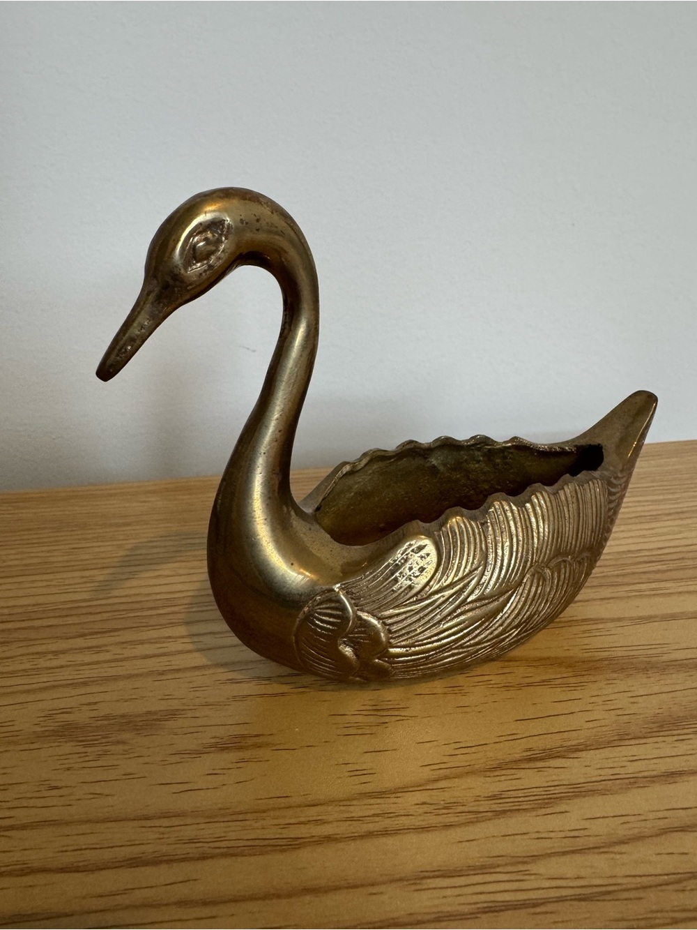 Vintage Retro Brass Swan Open Back Planter Trinket 4” Tall Art Deco
